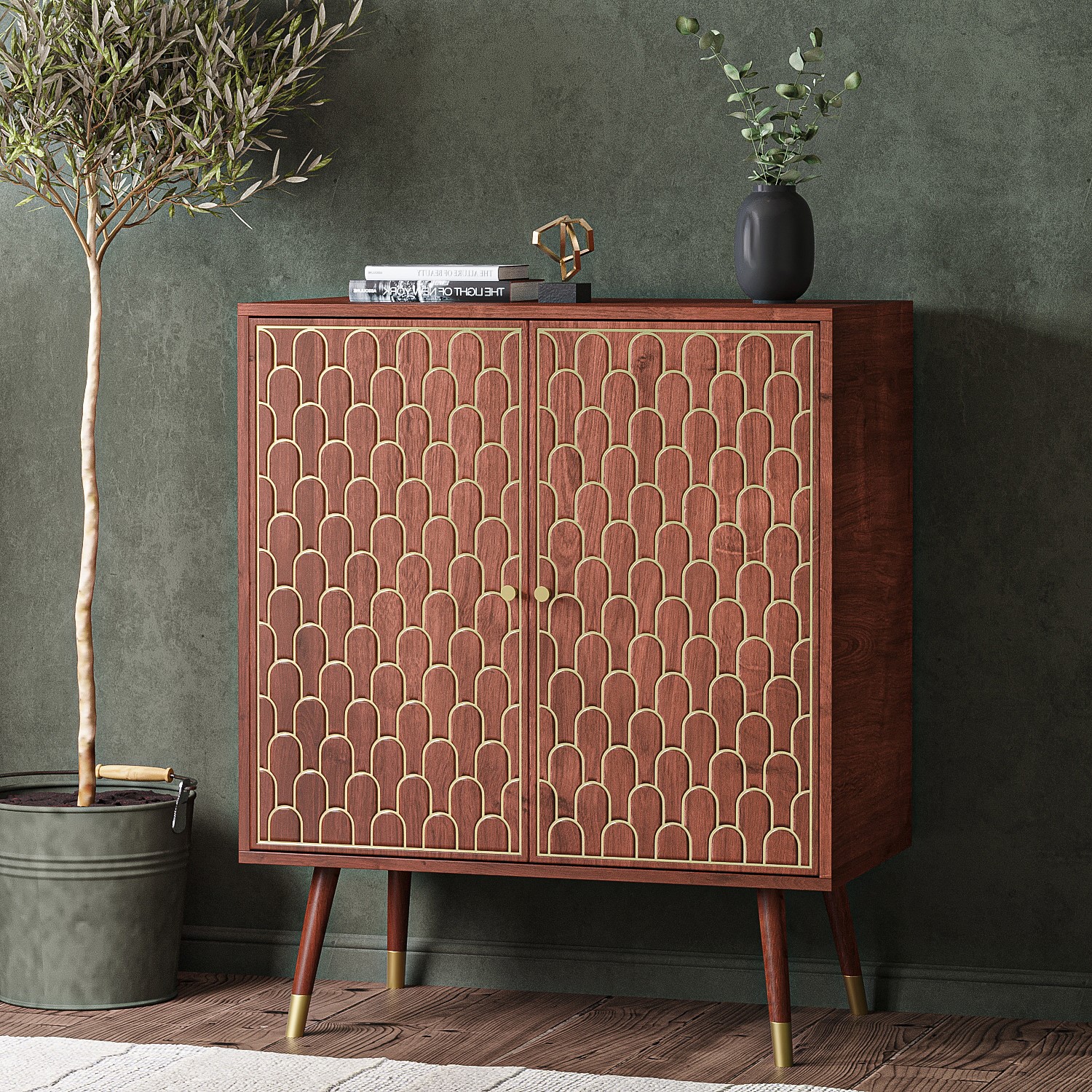 Read more about Small sideboard in solid mango wood with gold inlay dejan